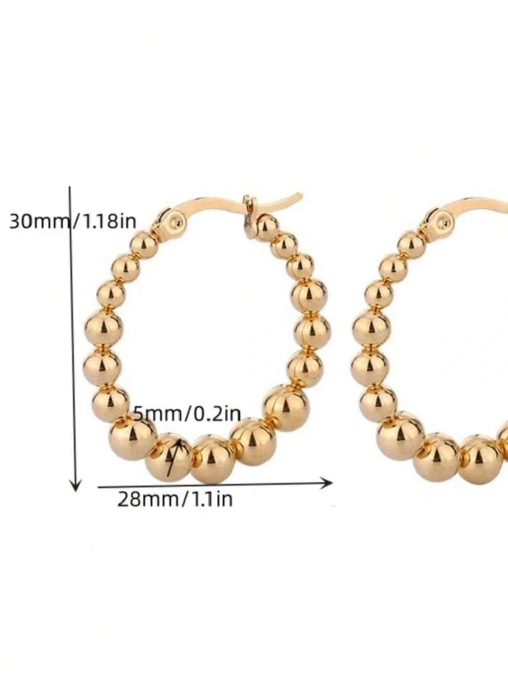 18k Stainless (s1) Steel Hoop Earrings ball bead gold